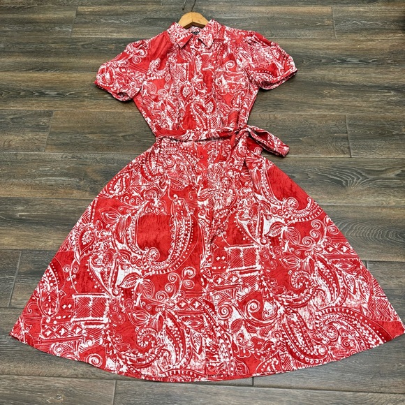 Lauren Ralph Lauren Belted Paisley Midi Shirt Dress Collared Pleated NWOT Size 4 - Picture 10 of 16